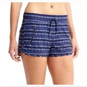 Athleta Sway Drawstring Shorts Blue Ikat Striped Print Pull-On w/ Zip Pockets